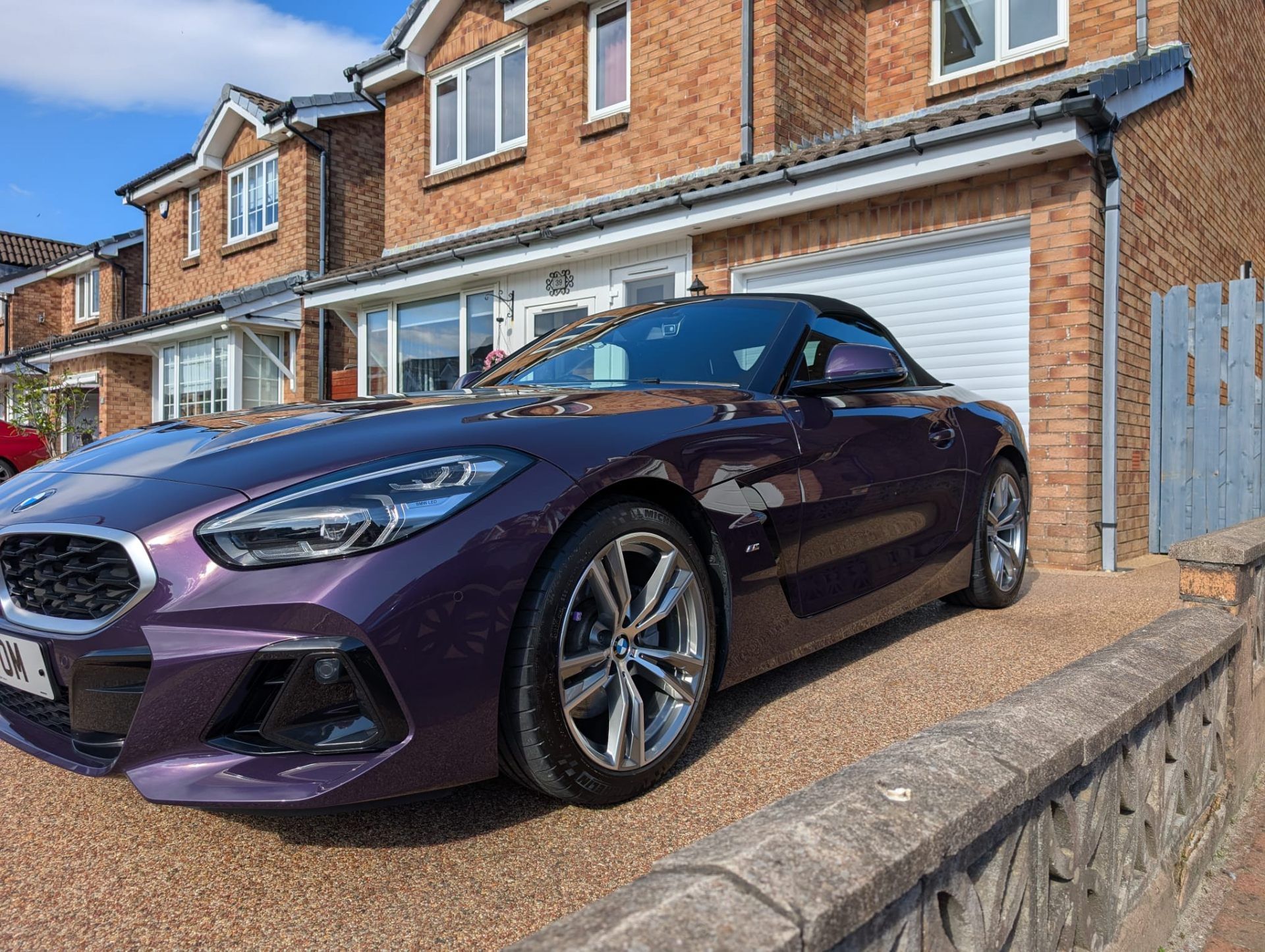 Purple BMW Z4 M40i front view after full detail